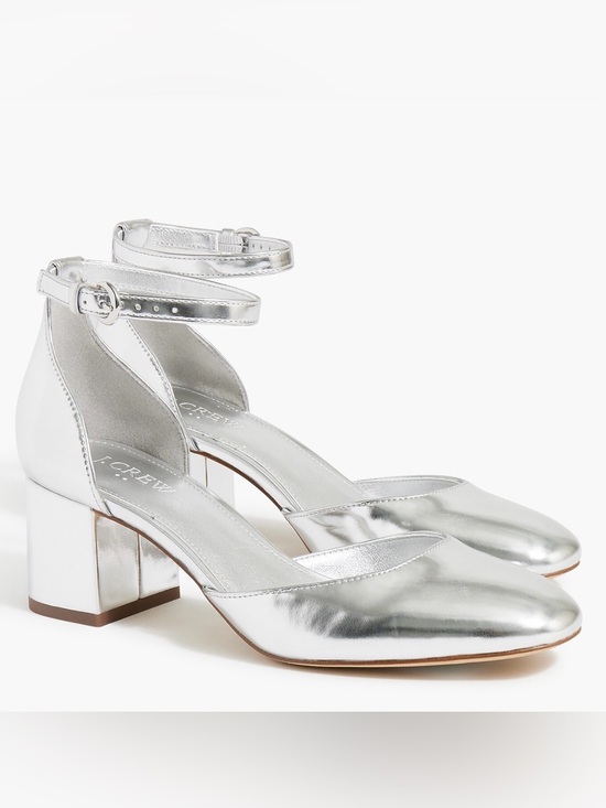 J. Crew Factory Shoes - J CREW Ankle strap heels in Silver Mirror
Size 9.5 M